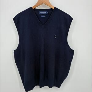 Polo Golf Ralph Lauren Navy Sweater Vest XL V Neck 100% Cotton Knit Pony Logo